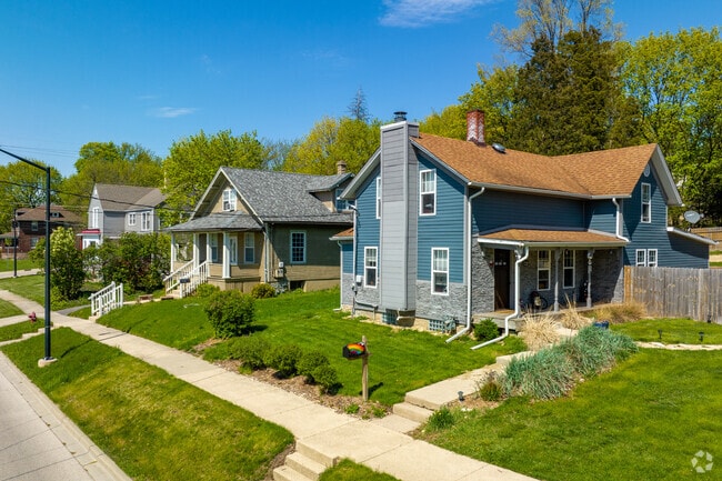 West dundee bungalows and contemporary homes have larger lots surrounded by large trees.