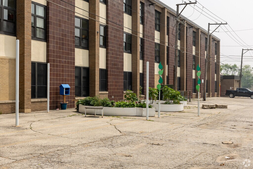 Marcus Garvey Elementary School learning garden and sharing library, Chicago, IL.