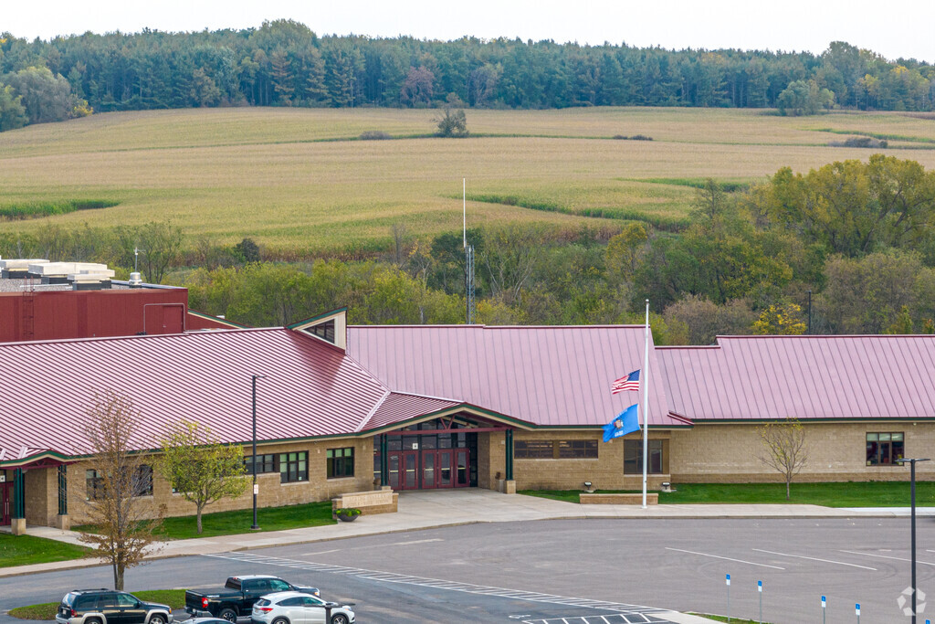 The Spring Valley Middle School entrance faces west.