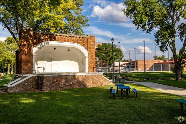 Musicians take the brick stage at Legion Park for Auburn’s Summer Sounds concert series.