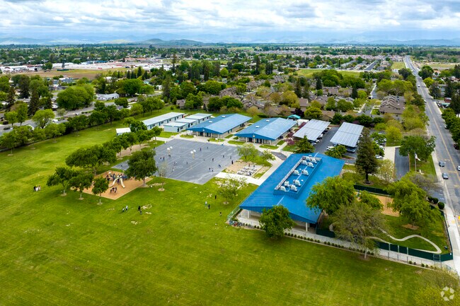 There are large play fields at Pinkham Elementary School.