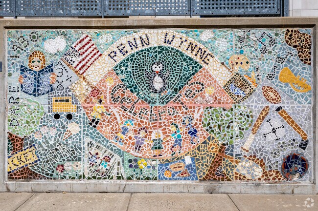 Colorful murals decorate Wynnewood’s commercial and residential spaces, showcasing local artistry and vibrant design.