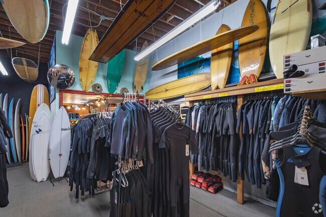 Rincon Designs Surf Shop sells a variety of surfboards and wetsuits near Old Town Carpinteria.