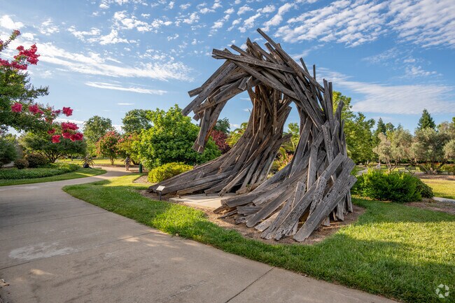 This art piece can be found at the Redding City Hall located in the Parkview neighborhood.