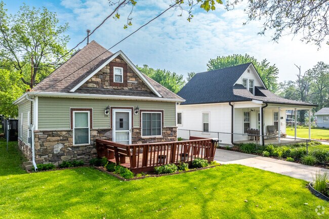 Front porches on McKinley School homes encourage chats with neighbors and friends.