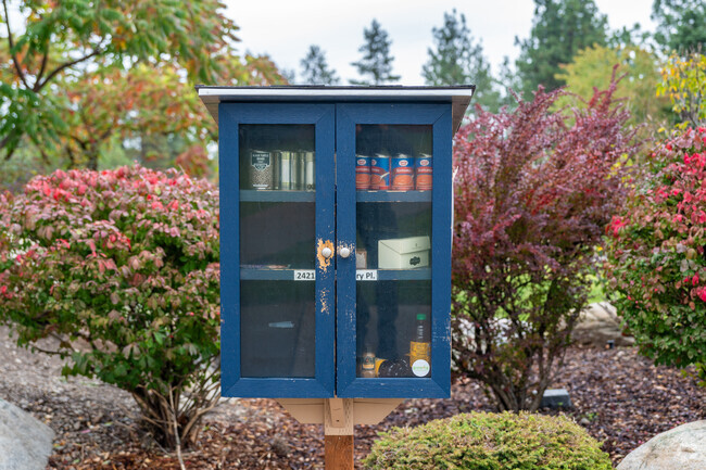 Stop in to one of the many public food pantries in the Mirabeau neighborhood.