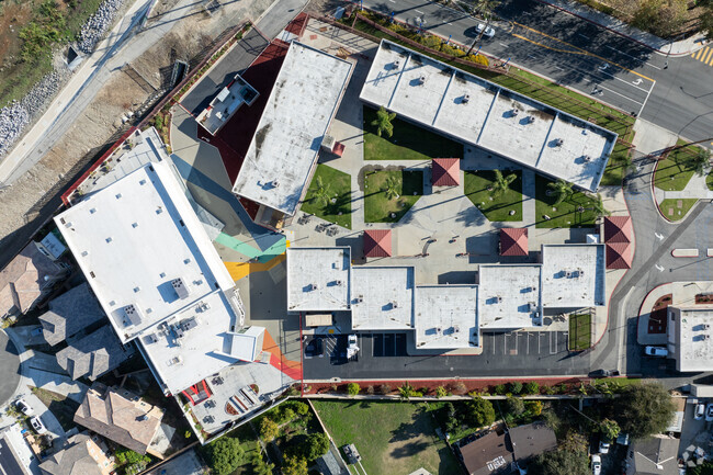 Look down view of the layout of Fernando R. Ledesma High School in the city of El Monte, Ca.