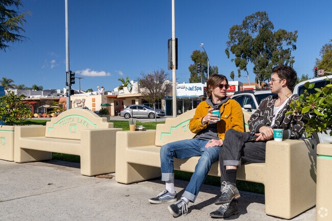 There are plenty of benches to relax on around the Media District in Burbank.