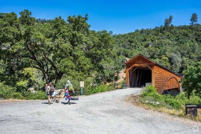 About 10 minutes north of Penn Valley, the Bridgeport covered bridge spans the Yuba River.