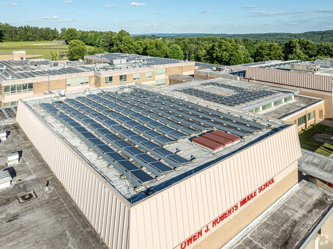 Solar panels provide much of the power consumed by Owen J Roberts Middle School.