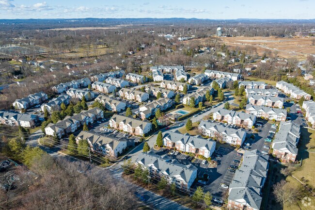 Neighborhood aerial of townhomes in Hanover, NJ.