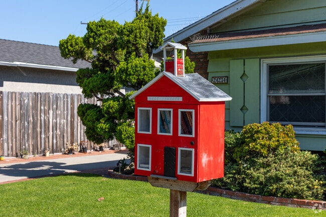 Community book exchange box in Harbor City offers free reads for all ages.