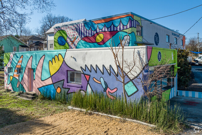The New School is covered in colorful murals.