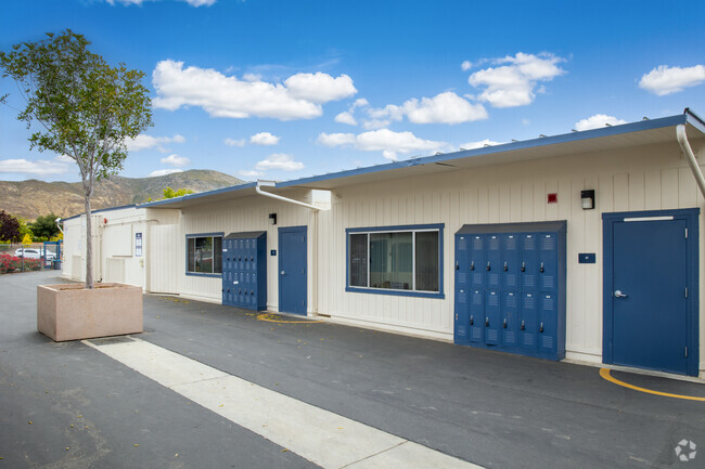 Blue lockers seen along the hallways of Temecula Preparatory School in Winchester.