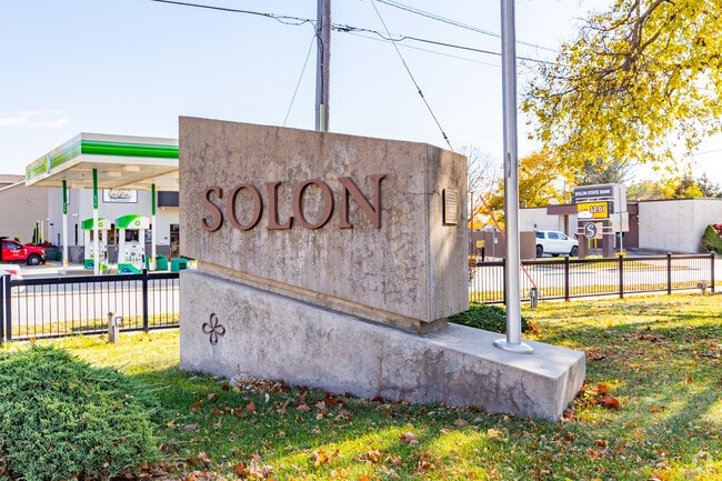 A welcome sign greets visitors entering Solon.