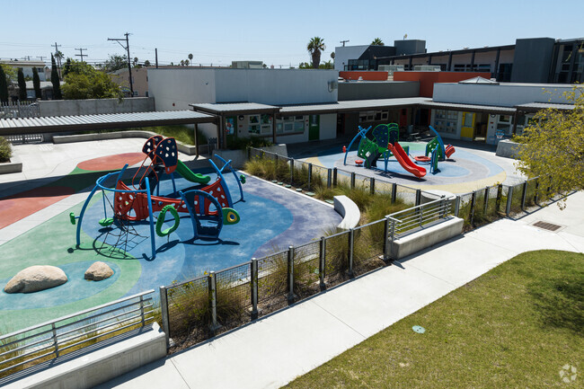 colorful play area showing the theme colors of the school.