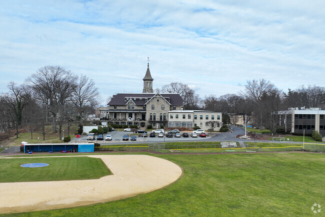 Salesian High School sits on a large campus with beautiful grounds.