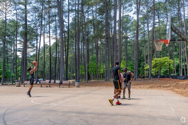 Players can cool off in the shade of the trees surrounding Reedy Creek Park's basketball court.