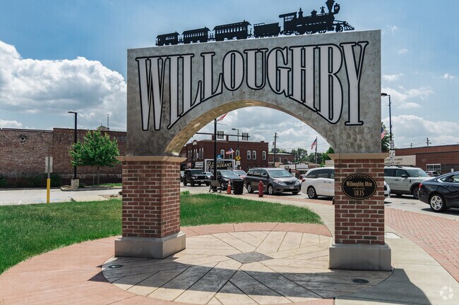 The community celebrates a rich railroad history,with this arch outside of Downtown Willoughby.