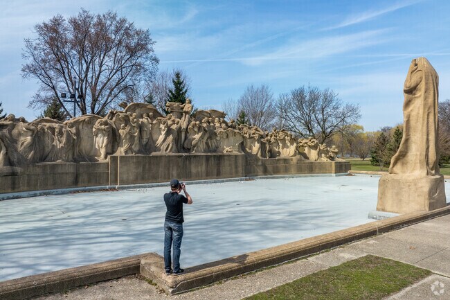 The Fountain of Time in Washington Park is a popular spot to get a snapshot.