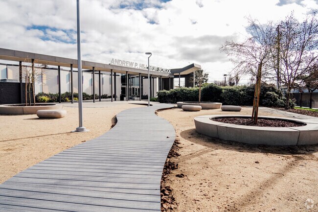 The walk way of Andrew P. Hill High School in San Jose, California.
