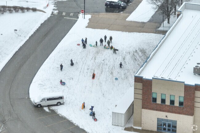 Riverview High School has a hill perfect for sledding in the winter.