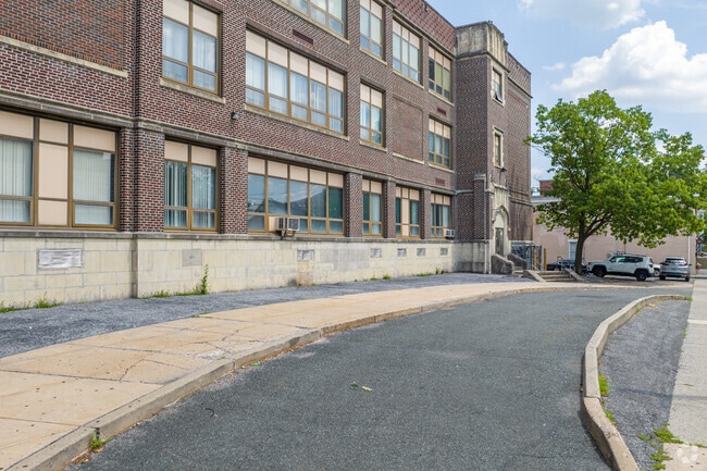 Harrison-Morton Middle School provides a wide bus lane in East Allentown to drop students off.