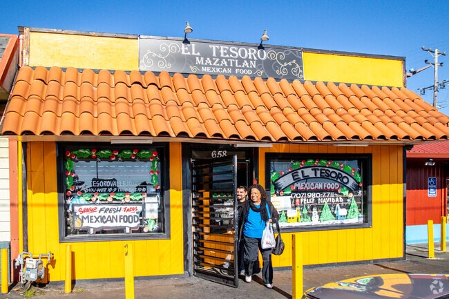 El Tesoro Mazatlan restaurant is known for its bright orange exterior in Vallejo Farms.