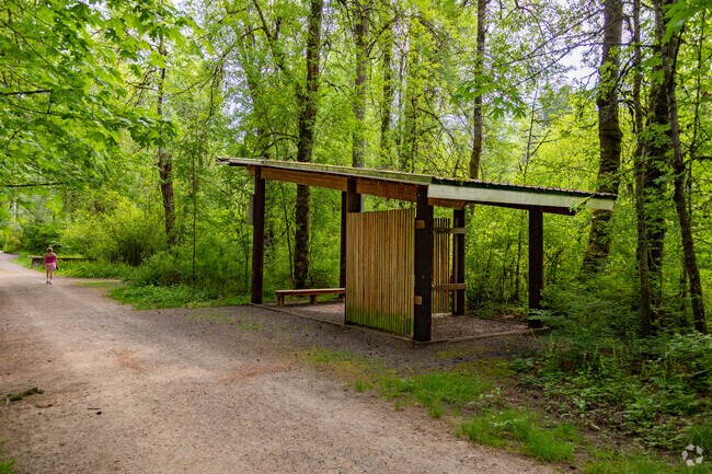 A place to rest and listen to the sounds of the Bryant Woods Nature Park.