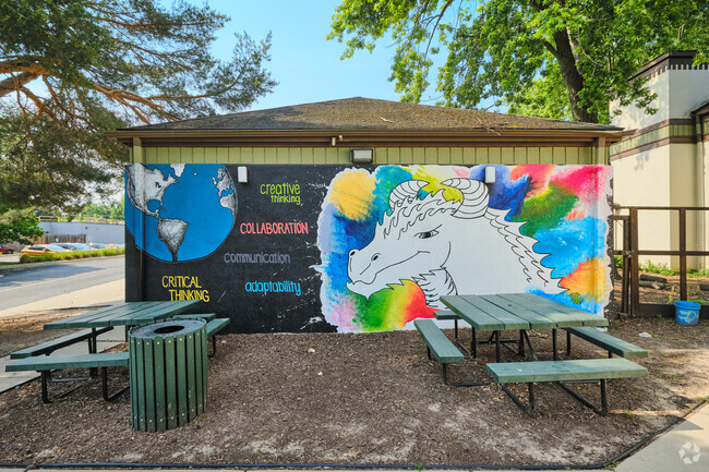 This mural at Summers-Knoll School highlights the school values.