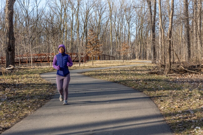 Run, bike or walk along the Waterfall Loop Trail near Springwells Dearborn.
