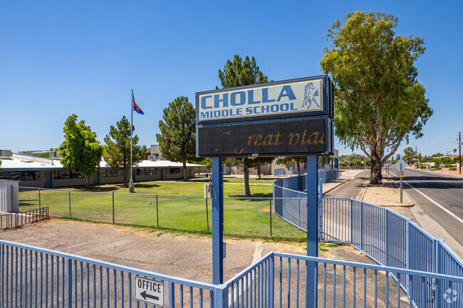 Cholla Middle School’s monument sign greets with pride in Phoenix.