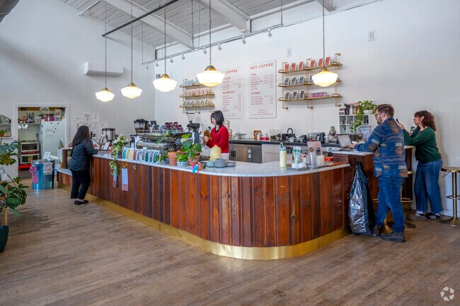 Get your morning coffee at Happ Coffee, which also has a spacious seating area perfect for hanging out.