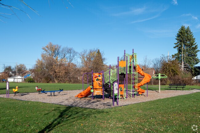 Doan Park offers wide open fields and colorful play areas for year-round recreation in Gardenview Estates.