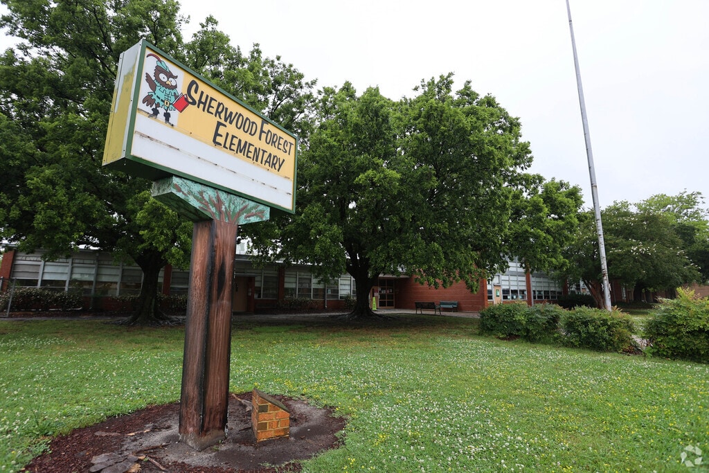 Sherwood Forest Elementary School signage displays school updates and news.