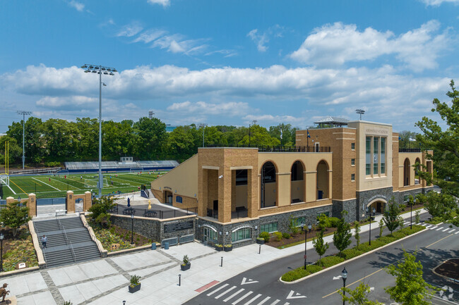 Aerial view of Salesianum School stadium in the triangle neighborhood.