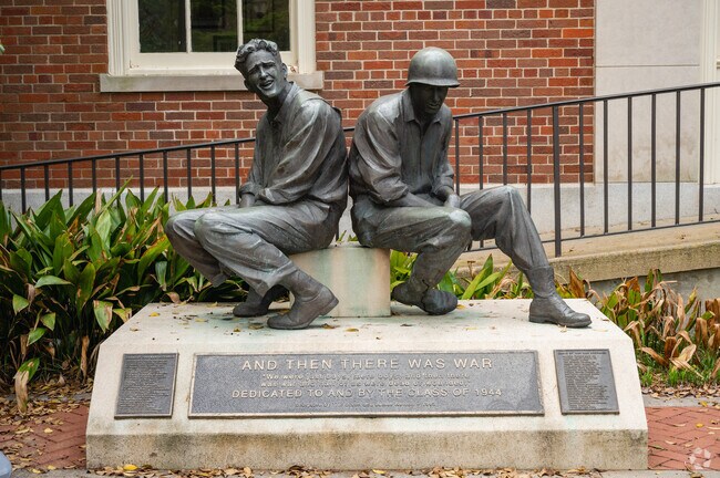 Statues across campus show the military tradition of Clemson University.