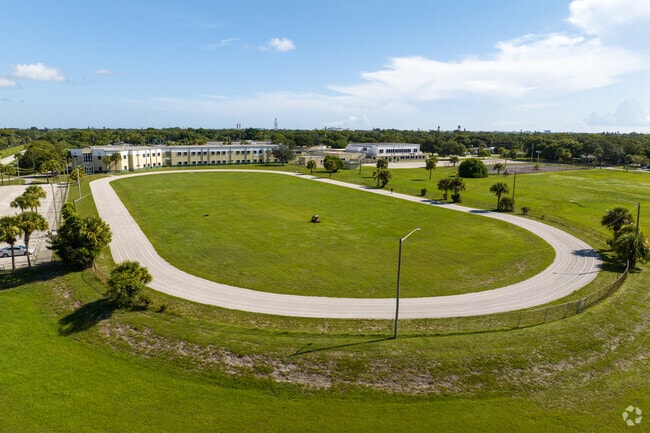 McCarty Middle School is surrounded by trees and greenery.