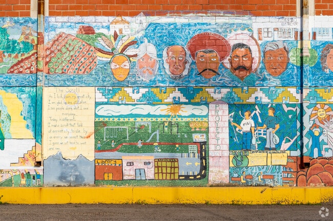 Colorful murals adorn the walls of Donna's City Hall.