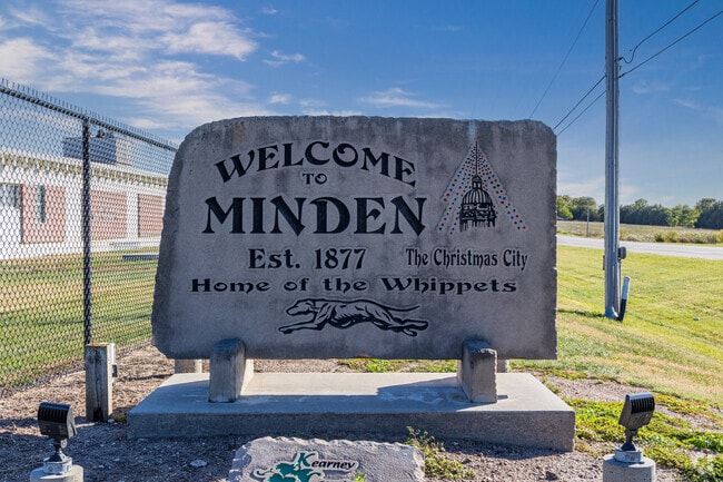 The welcome sign greets travelers to Minden, Nebraska’s Christmas City.
