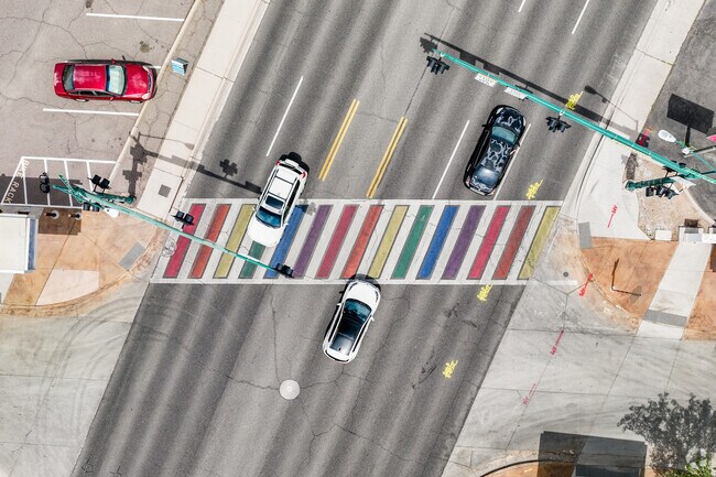 Rainbow crosswalk on 7th Avenue near Alhambra.