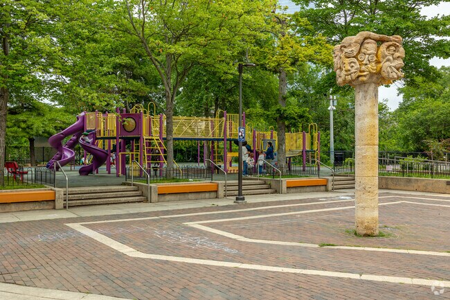 Kids can tire out on a playground and splash pad at Markward Playground.