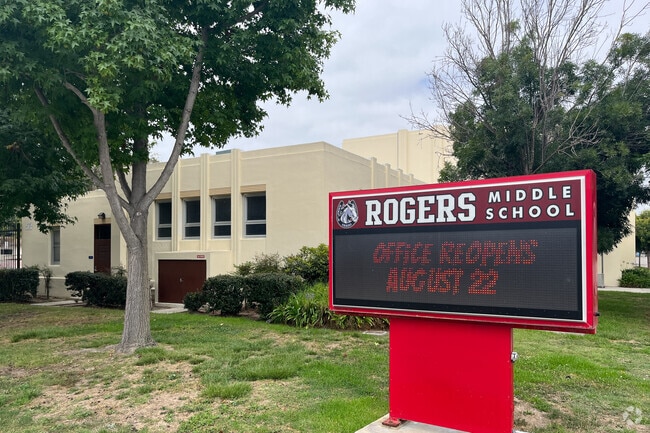 Students enjoy the atmosphere at Rogers Middle School in Long Beach.