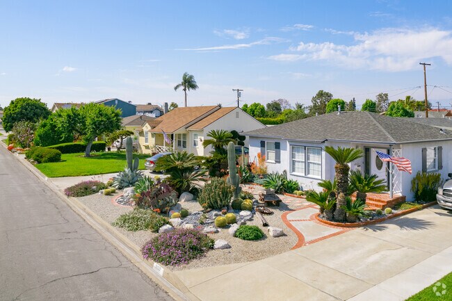 Mid-century homes line the streets in Downey.