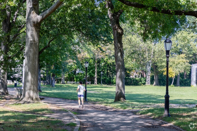 John Golden Park is a pleasant green space for joggers.