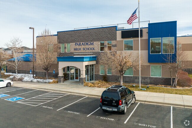 Entrance to Paradigm High School located in the South Jordan neighborhood.