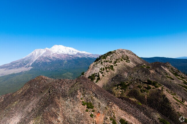 Mount Shasta rises above the landscape near Weed.