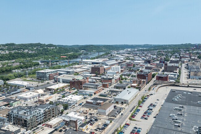 The Allegheny River runs along the Strip District.