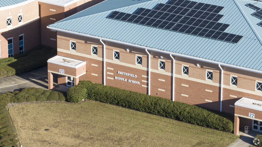 The inviting entrance of Smithfield Middle School welcomes students.