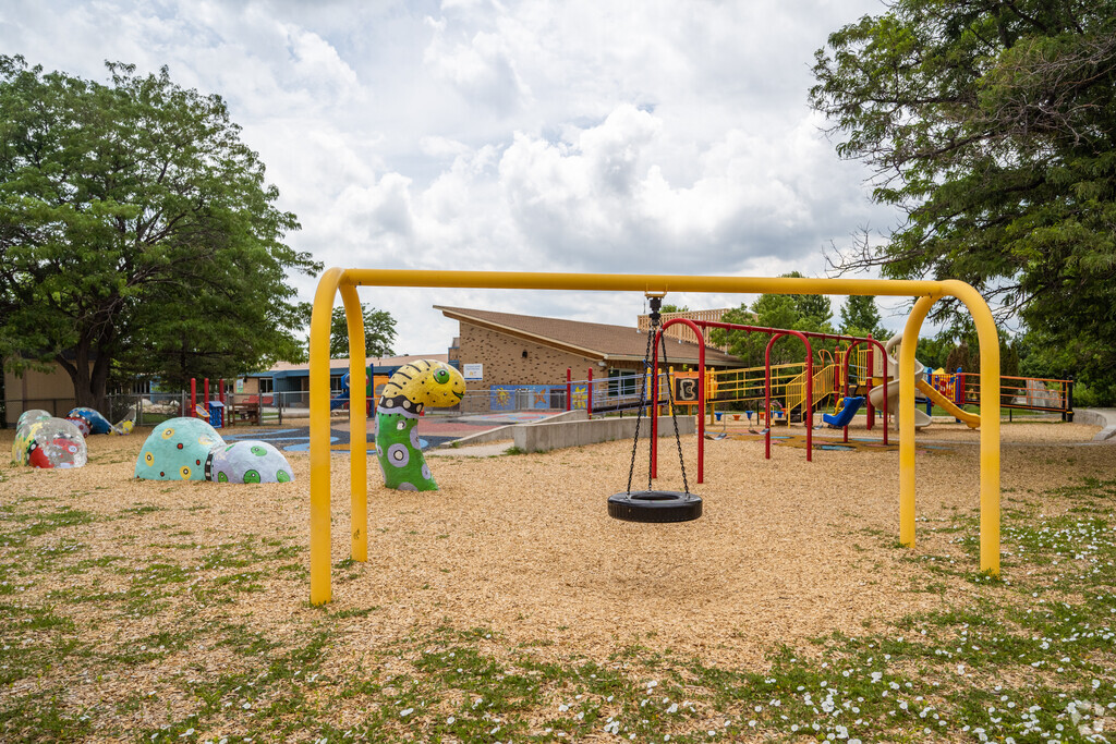 The front playground at Lafayette Elementary School in Lafayette, Colorado.